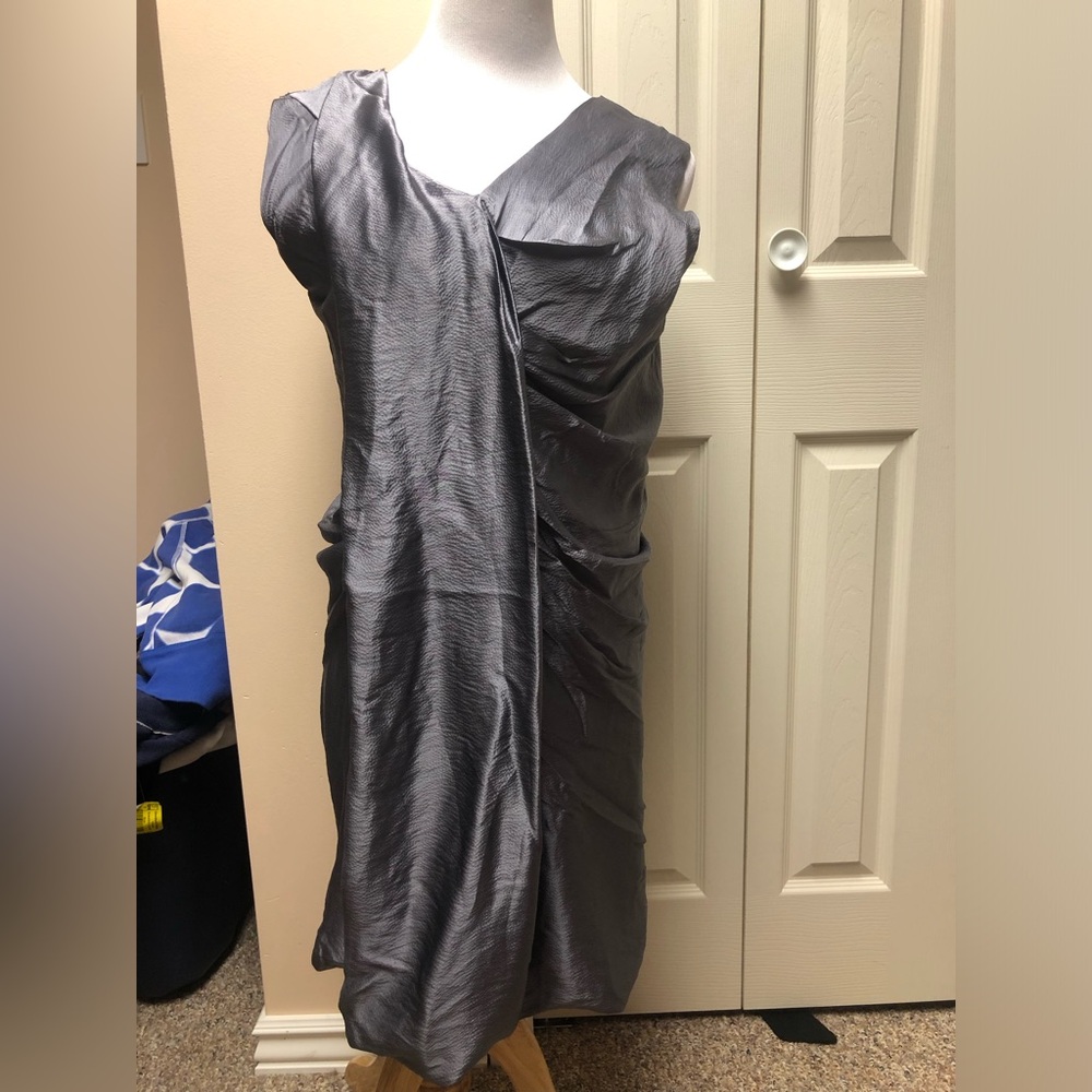 Olga de Polga Size Small silver dress with front draping effect and back zipper